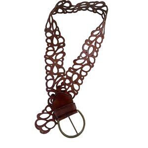 Garnet Hill Belt Size 36 Brown Leather Perforated Boho Bohemian Romantic